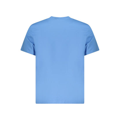 Back view of a Calvin Klein Light Blue Cotton Men T-Shirt, featuring sleek design and iconic logo for chic simplicity.