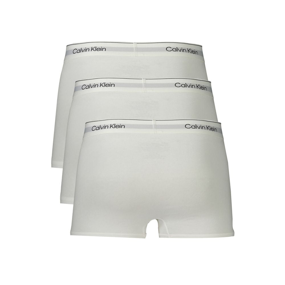 Calvin Klein White Cotton Men Boxer Short tri-pack with branded waistband, showcasing sustainable luxury and comfort in white.