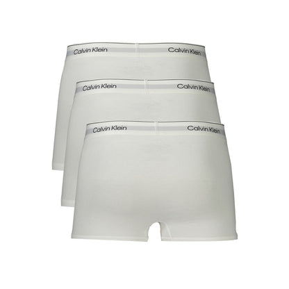 Calvin Klein White Cotton Men Boxer Short tri-pack with branded waistband, showcasing sustainable luxury and comfort in white.