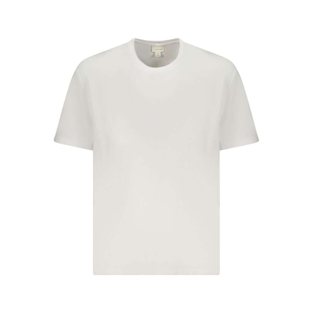 Calvin Klein White Cotton Men T-Shirt - sleek white crew neck, short sleeve, iconic logo, embroidered, perfect for casual sophistication.