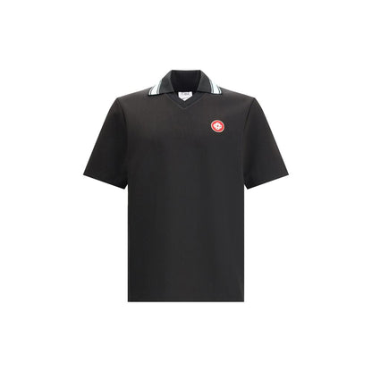Casablanca Black Viscose Polo Shirt with logo patch on chest, featuring short sleeves and interlock fabric for soft, durable texture.