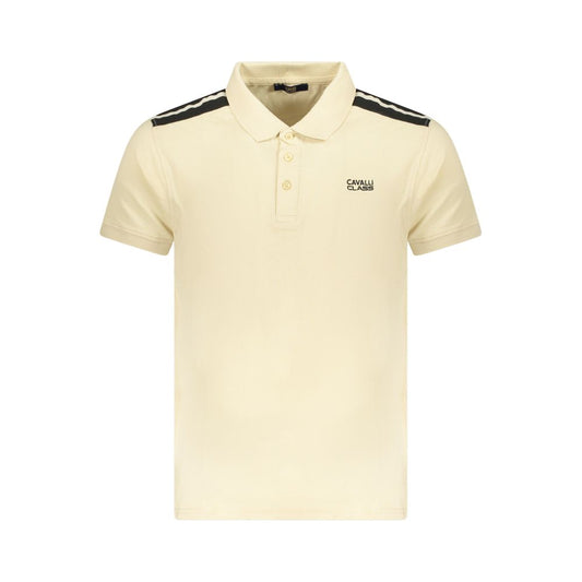 Cavalli Class Beige Cotton Men Polo Shirt with short sleeves and contrasting details, featuring iconic embroidery logo. Elegant and modern fashion.