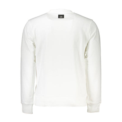 Back view of Cavalli Class White Cotton Men Sweater with logo tag