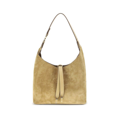 Chloé Beige Calf Leather Bos Taurus Shoulder Bag with tassel closure, golden embellishments, and suede finish, AW25 collection.