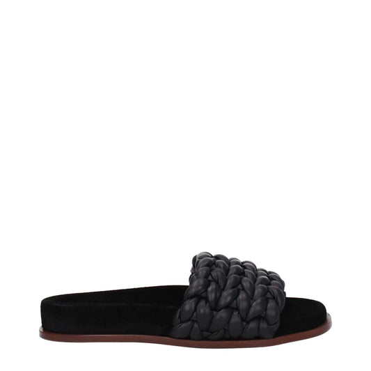 Chloé Black Leather Slippers with open toe and low flat heel, featuring a leather sole, designed for casual wear.