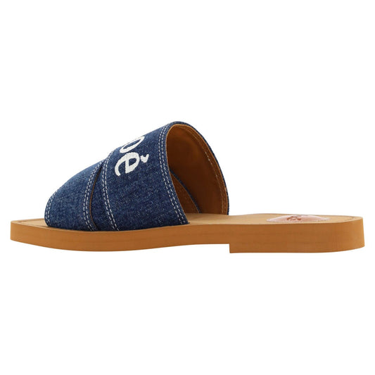 Chloé Sumptuous Cotton Woody Slide Sandals in Denim Blue 1728,67466920096,Blue,Chloé,EU37/US7,New with tags,Sandals - Women - Shoes,Women Chloé 7614027013221