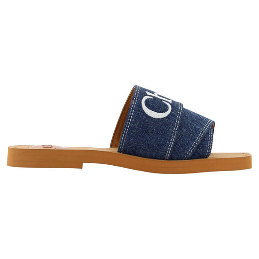 Chloé Sumptuous Cotton Woody Slide Sandals in Denim Blue 1728,67466920096,Blue,Chloé,EU37/US7,New with tags,Sandals - Women - Shoes,Women Chloé 7614027013221