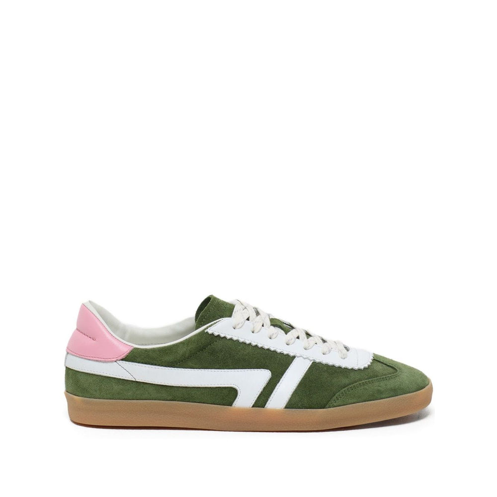 Closed Sneakers Green with olive front lace-up, gum-rubber sole, and contrasting trim, featuring leather material.