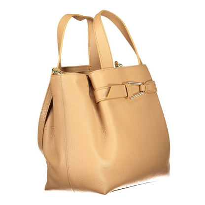 Coccinelle Brown Polyethylene Handbag with zip closure, two handles, adjustable shoulder strap, external pockets, and logo.