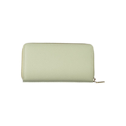 Coccinelle Green Leather Wallet with five compartments, coin purse, card slots, and zip closure.