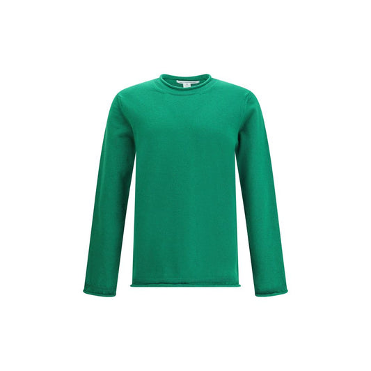 Comme Des Garçons Green Wool Sweatshirt with round neckline and ribbed knit, long sleeves, perfect for everyday elegance.