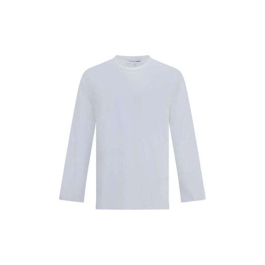 Comme Des Garçons White Cotton Long Sleeve T-Shirt with a classic crew neck and printed logo, perfect for contemporary casual style.