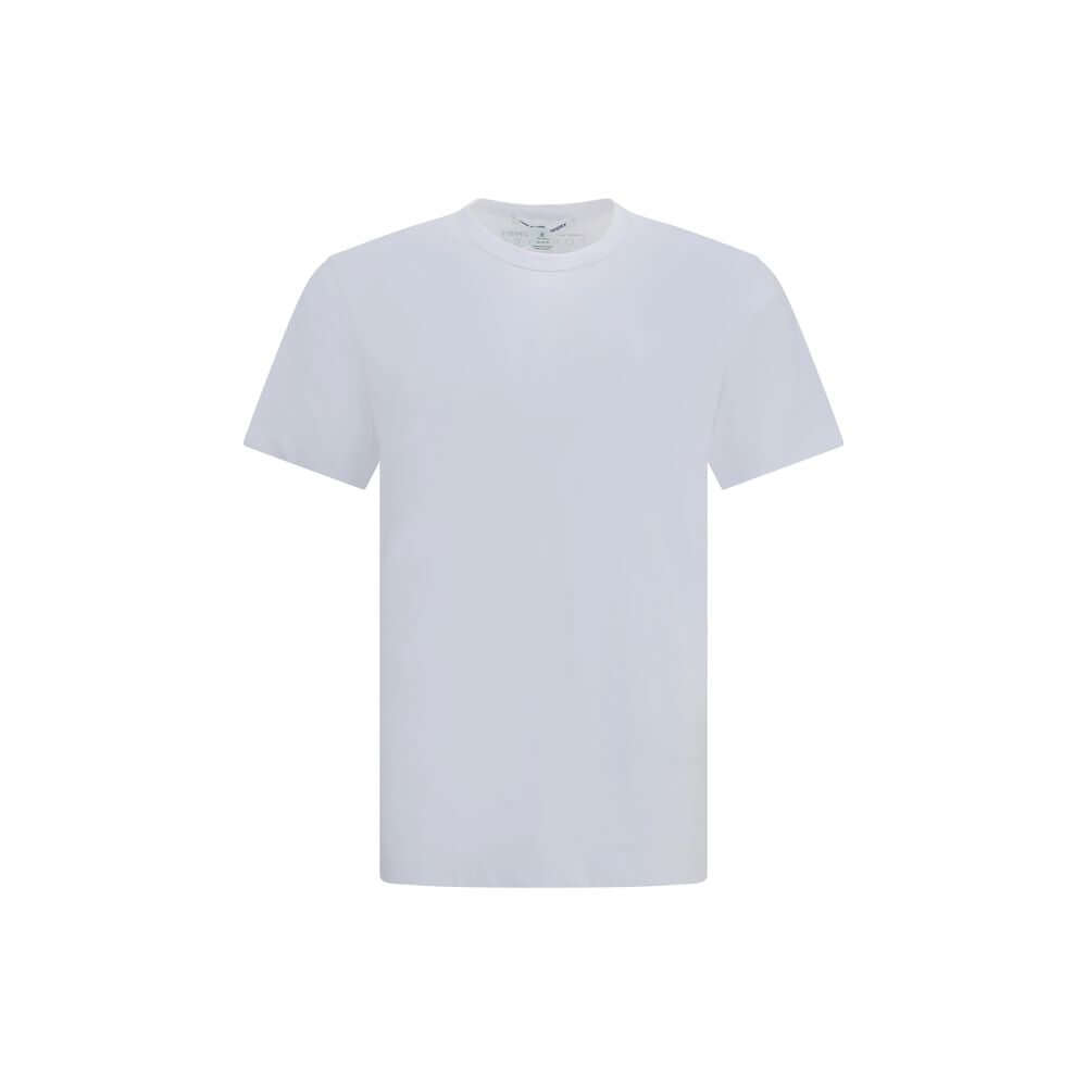 Alt Tag: Comme Des Garçons White Cotton Sportswear T-Shirt with crew neck and short sleeves showcasing minimalist design and printed logo.