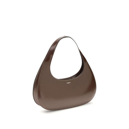 Coperni Brown Leather Shoulder Bag with a curved design, crafted from soft, matte-finish leather. Ideal for stylish everyday wear.
