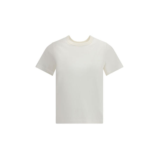 Courrèges White Cotton T-Shirt with ribbed crew neck and embroidered logo, featuring a slim fit and soft cotton fabric for AW25 season.