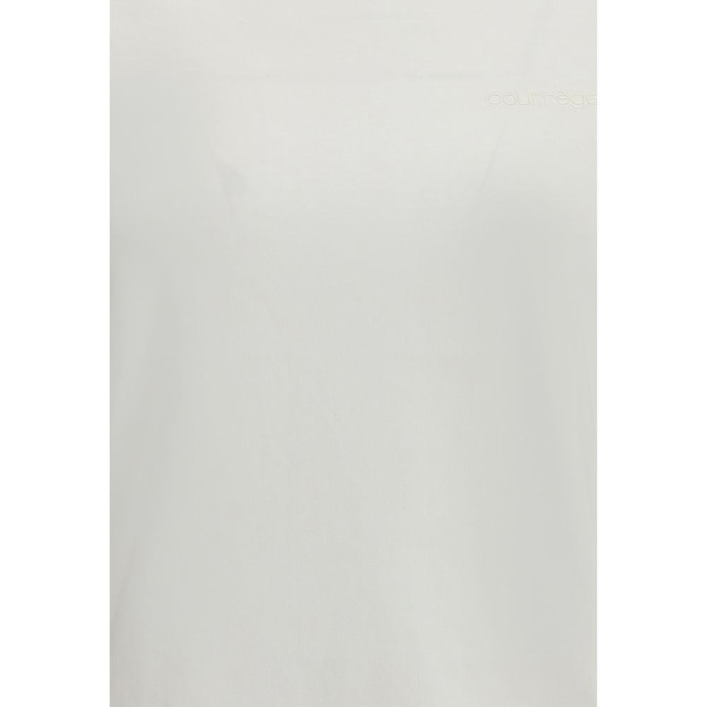 Front view of Courrèges White Cotton T-Shirt with embroidered logo, showcasing ribbed crew neck and slim fit made from 100% cotton.
