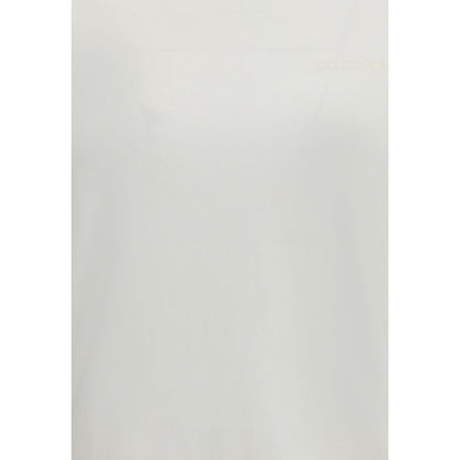 Front view of Courrèges White Cotton T-Shirt with embroidered logo, showcasing ribbed crew neck and slim fit made from 100% cotton.