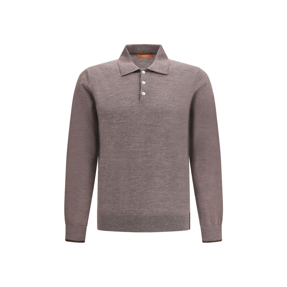 Cruna Gray Wool Sweatshirt with ribbed collar, cuffs, and hem showcasing a three-button front closure for a sophisticated yet relaxed look.