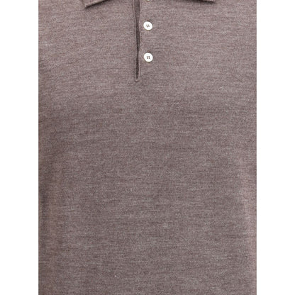 Close-up of a Cruna Gray Wool Sweatshirt featuring a classic ribbed collar and three-button front, showcasing elegant and comfortable design.