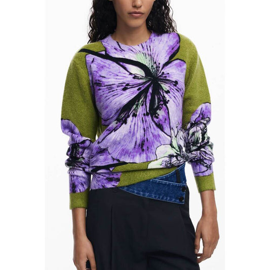 Desigual Purple Elastane Women Sweater with bold floral design
