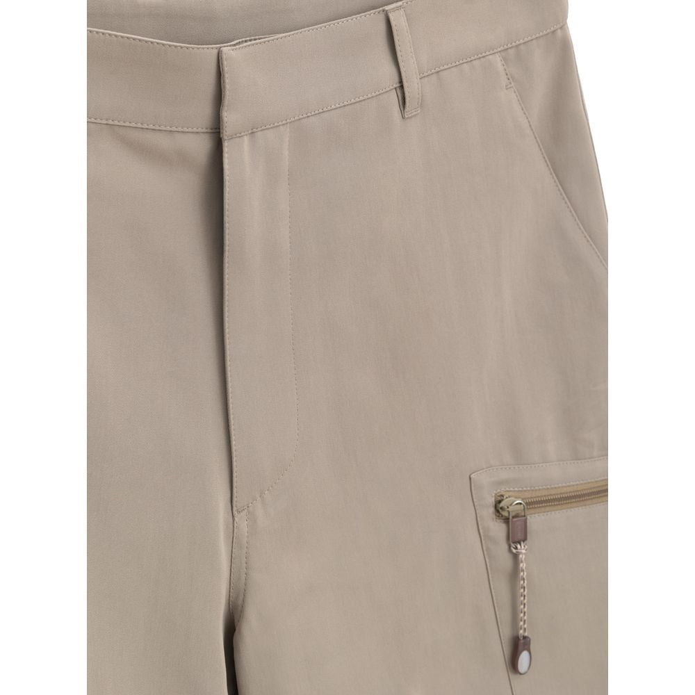 Close-up of Dior Beige Cotton Cargo Shorts showcasing front closure and side zipper pocket.