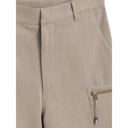 Close-up of Dior Beige Cotton Cargo Shorts showcasing front closure and side zipper pocket.