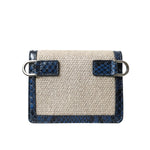 Dolce & Gabbana Beige Raffia Blue Leather Trim Mini Shoulder Purse Crossbody Bag with silver-tone hardware, back view