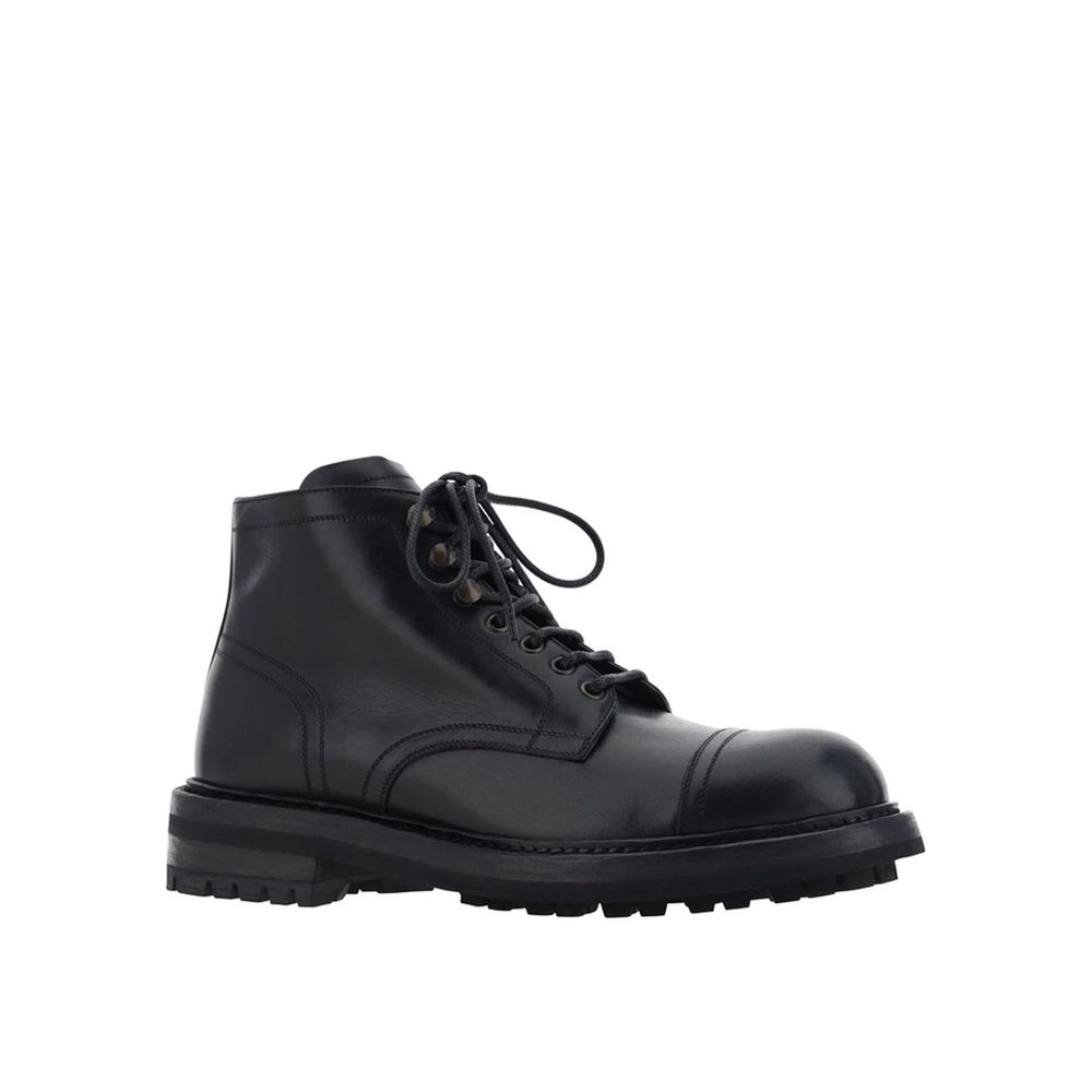 Dolce & Gabbana Black Calfskin Lace-Up Boots