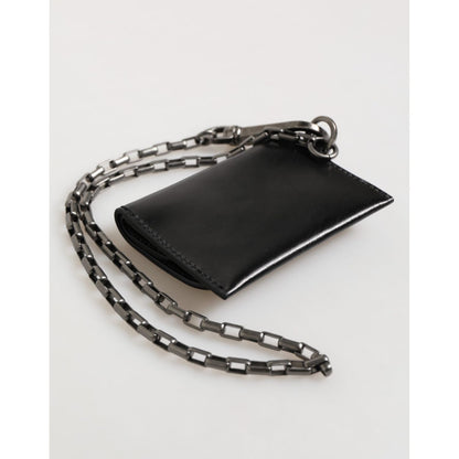 Dolce & Gabbana Black Cavallo Leather Wallet Chain Snap Bifold Card Holder