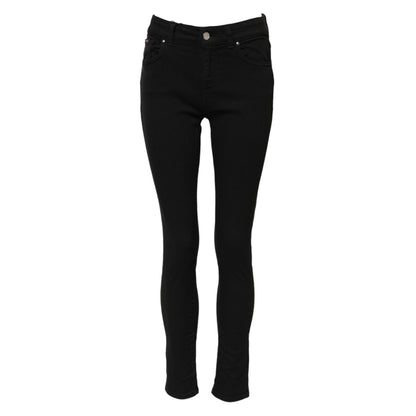 Dolce & Gabbana Black Cotton Logo Skinny MidWaist Denim Jeans