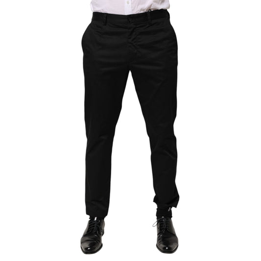 Dolce & Gabbana Black Cotton Tapered Men Formal Trousers Pants