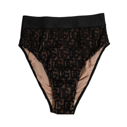 Dolce & Gabbana Black DG Logo Lace High Brief Panty Underwear