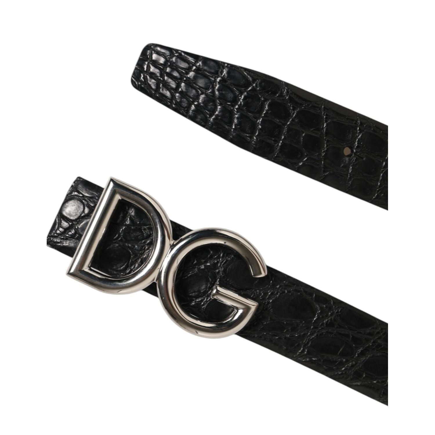 Dolce & Gabbana Black Exotic Leather DG Logo Buckle Belt