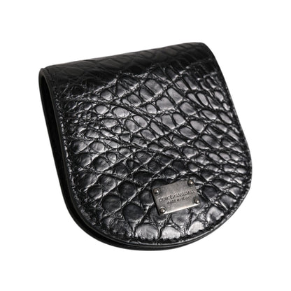 Dolce & Gabbana Black Exotic Skin Coin Condom Case Holder Pocket Wallet