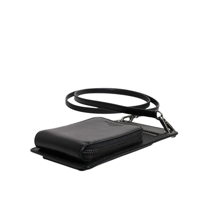 Dolce & Gabbana Black Horse Leather Zip Logo Shoulder Neck Strap Wallet