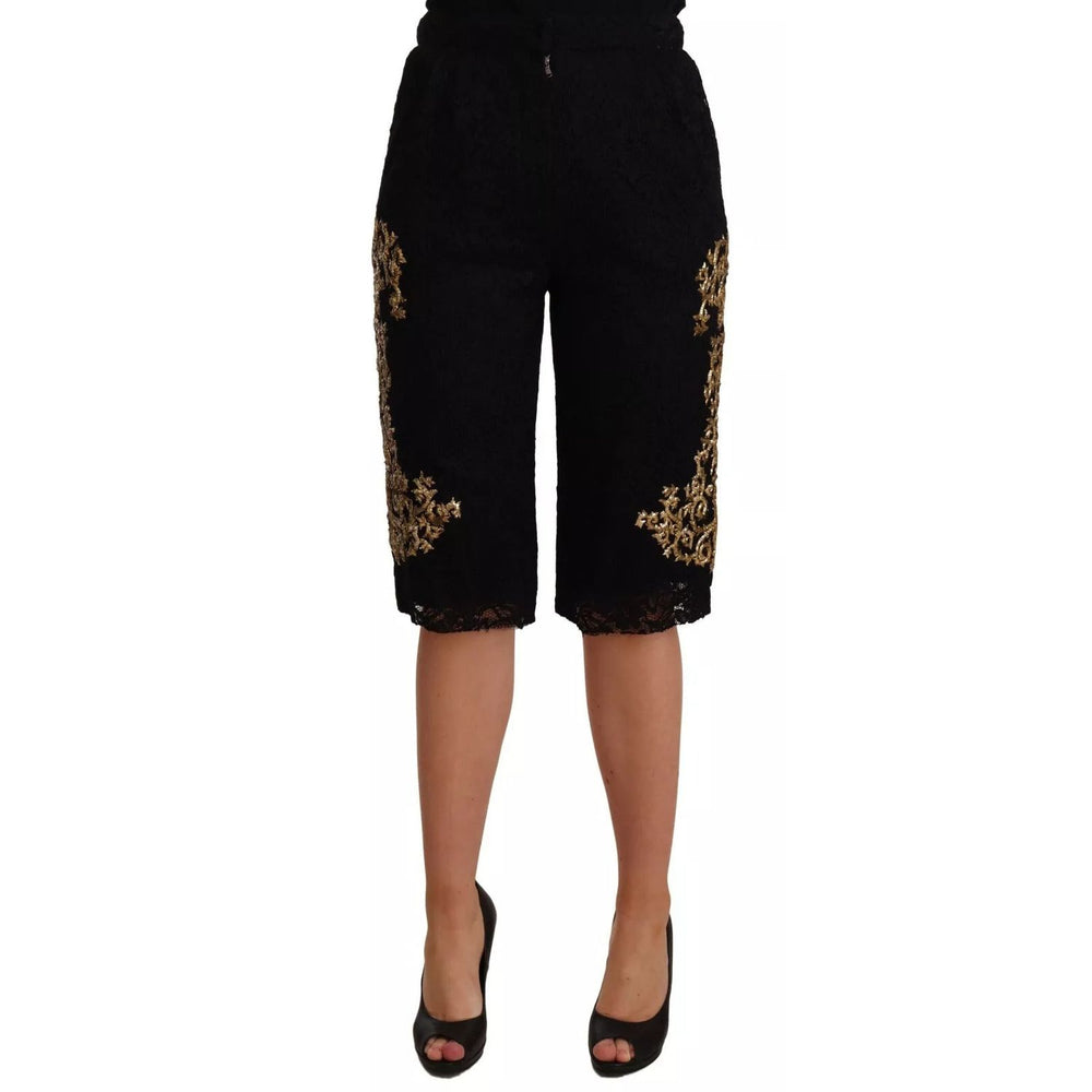 Dolce & Gabbana Black Lace Gold Baroque SPECIAL PIECE Shorts PAN72101-40