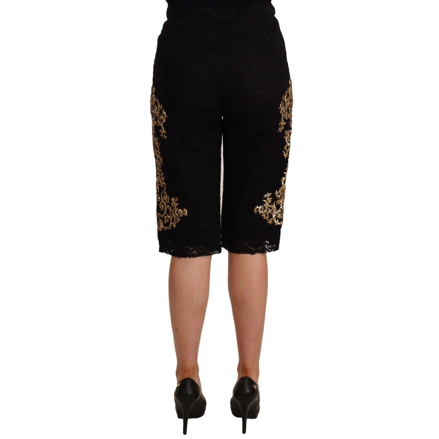 Dolce & Gabbana Black Lace Gold Baroque SPECIAL PIECE Shorts PAN72101-40