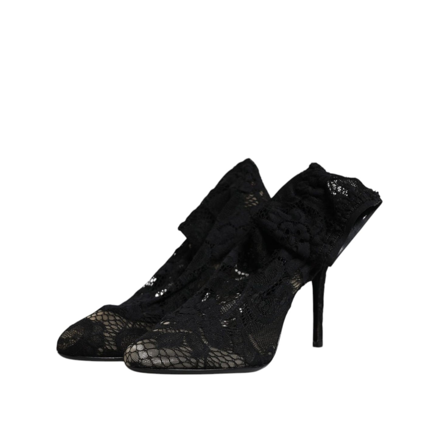 Dolce & Gabbana Black Lace Stretch Heels Mid Calf Boots Shoes