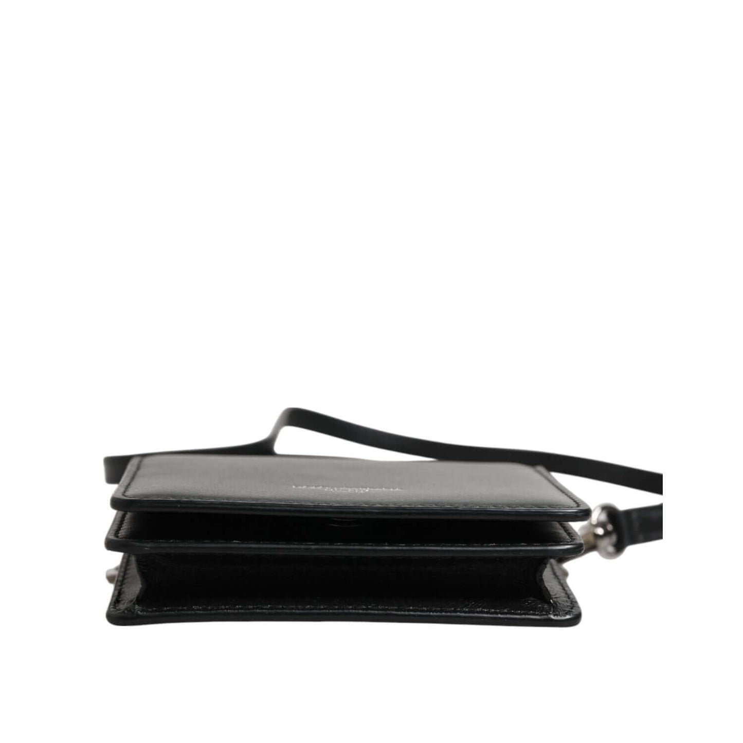 Dolce & Gabbana Black Leather Bifold Card Holder Crossbody Men Borse Bag, showing side view with strap.