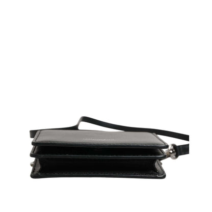 Dolce & Gabbana Black Leather Bifold Card Holder Crossbody Men Borse Bag, showing side view with strap.