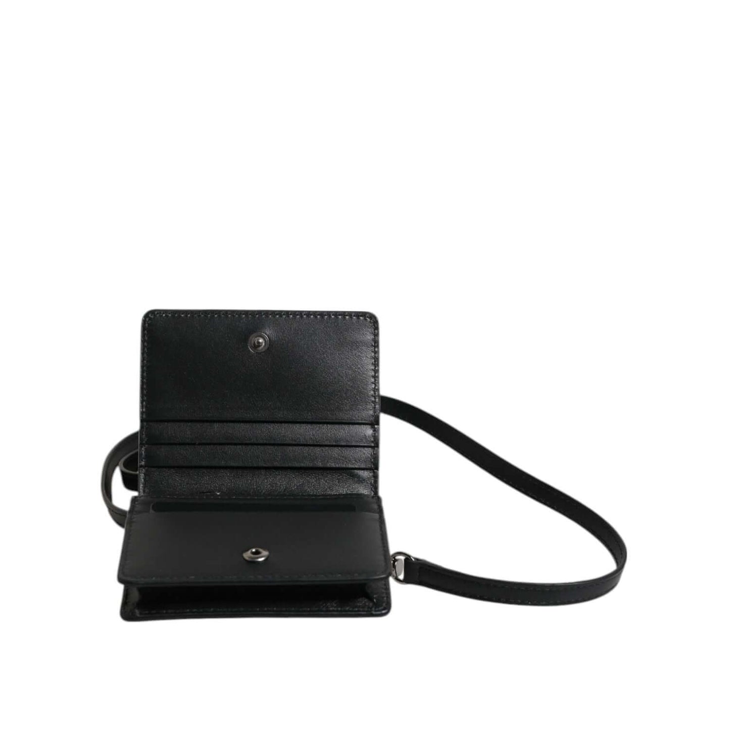 Dolce & Gabbana Black Leather Bifold Card Holder Crossbody Men Borse Bag open with strap
