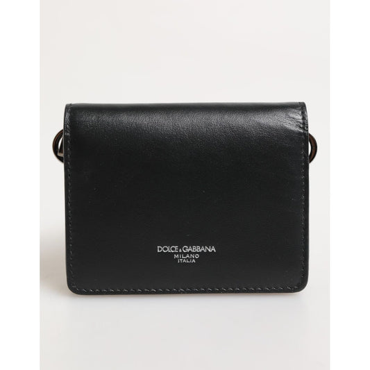 Dolce & Gabbana Black Leather DG Logo Bifold Card Holder Men Borse Wallet SMY11211