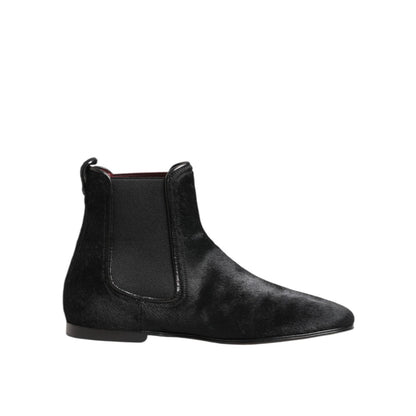 Dolce & Gabbana Black Leather Fur Men CHELSEA Boots Shoes