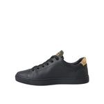 Dolce & Gabbana Black Leather Heart Embellished Sneakers Shoes with logo details, side view.