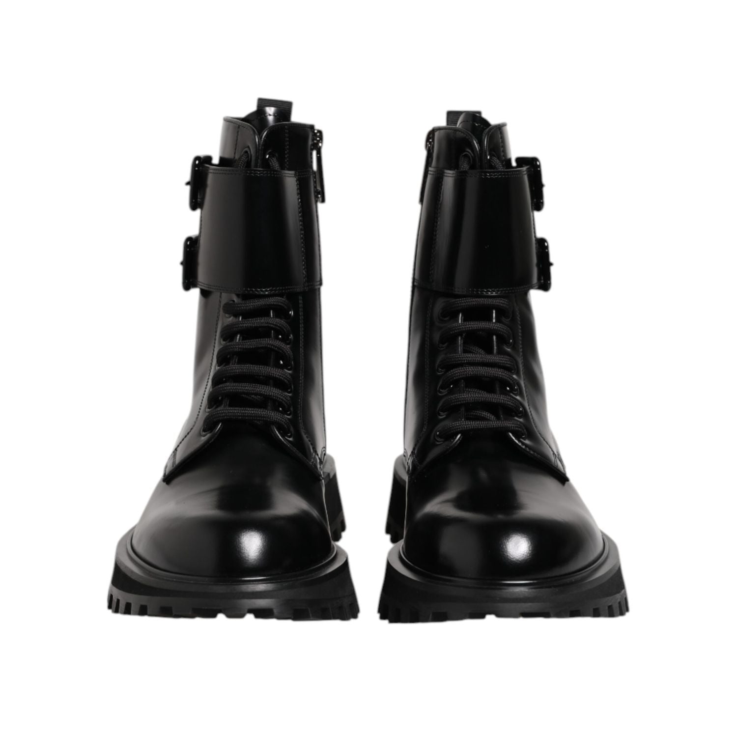 Dolce & Gabbana Black Leather Lace Up Mid Calf Boots Shoes