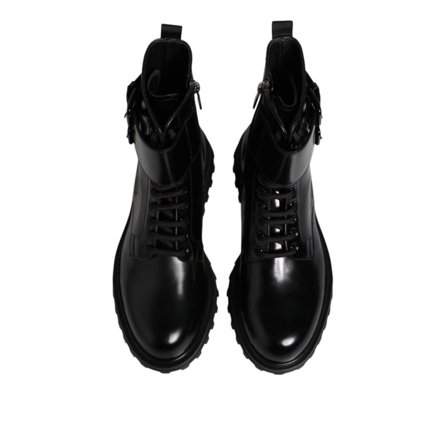 Dolce & Gabbana Black Leather Lace Up Mid Calf Boots Shoes, authentic high craftsmanship men's Italian footwear.