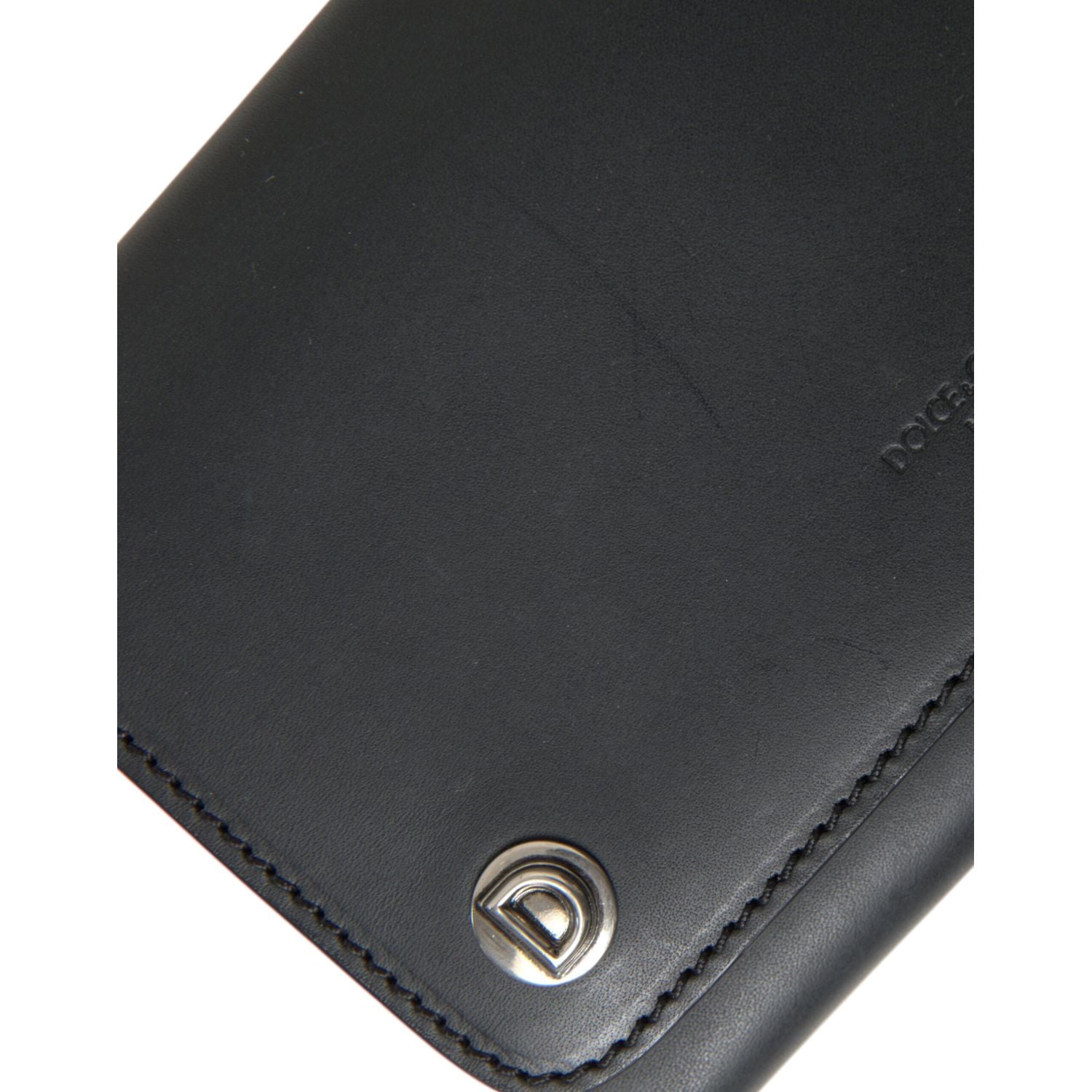 Dolce & Gabbana Black Leather Logo Embossed Mini Bifold Wallet Borse Bag