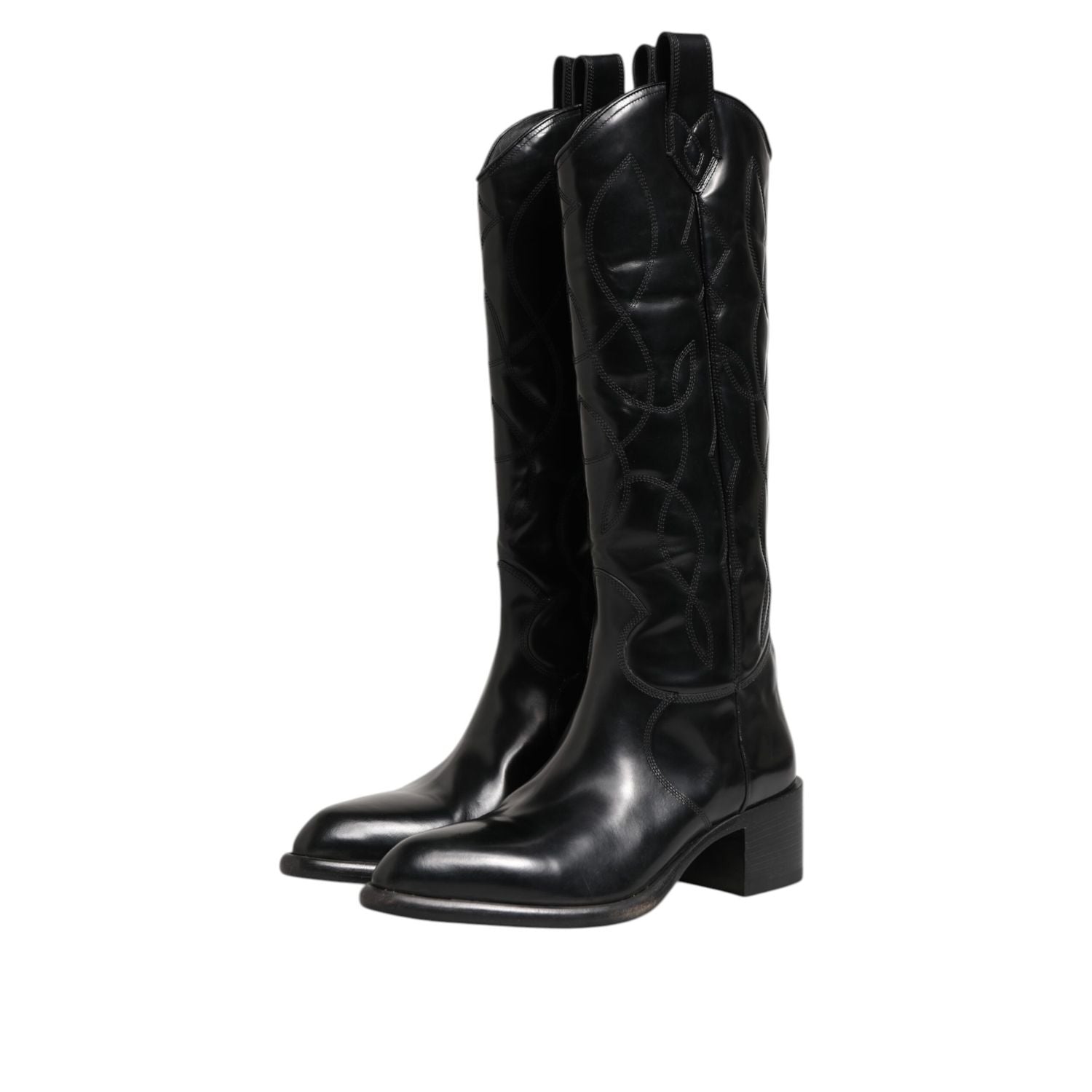Dolce & Gabbana Black Leather Over The Calf Biker Boots Shoes