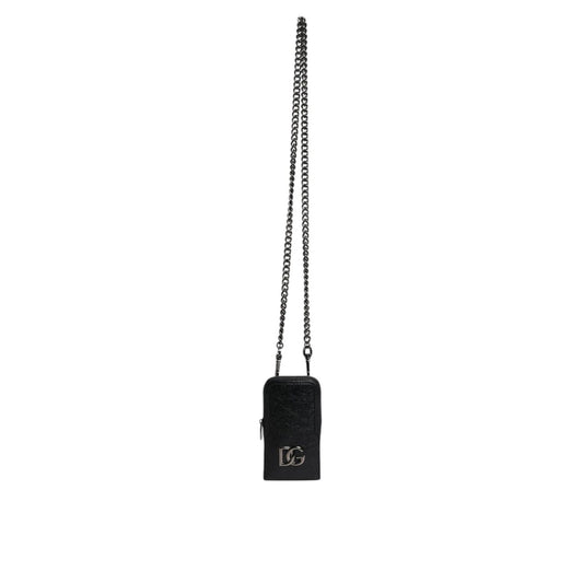 Dolce & Gabbana Black Leather Purse Crossbody Chain Sling Phone Bag BAG4203