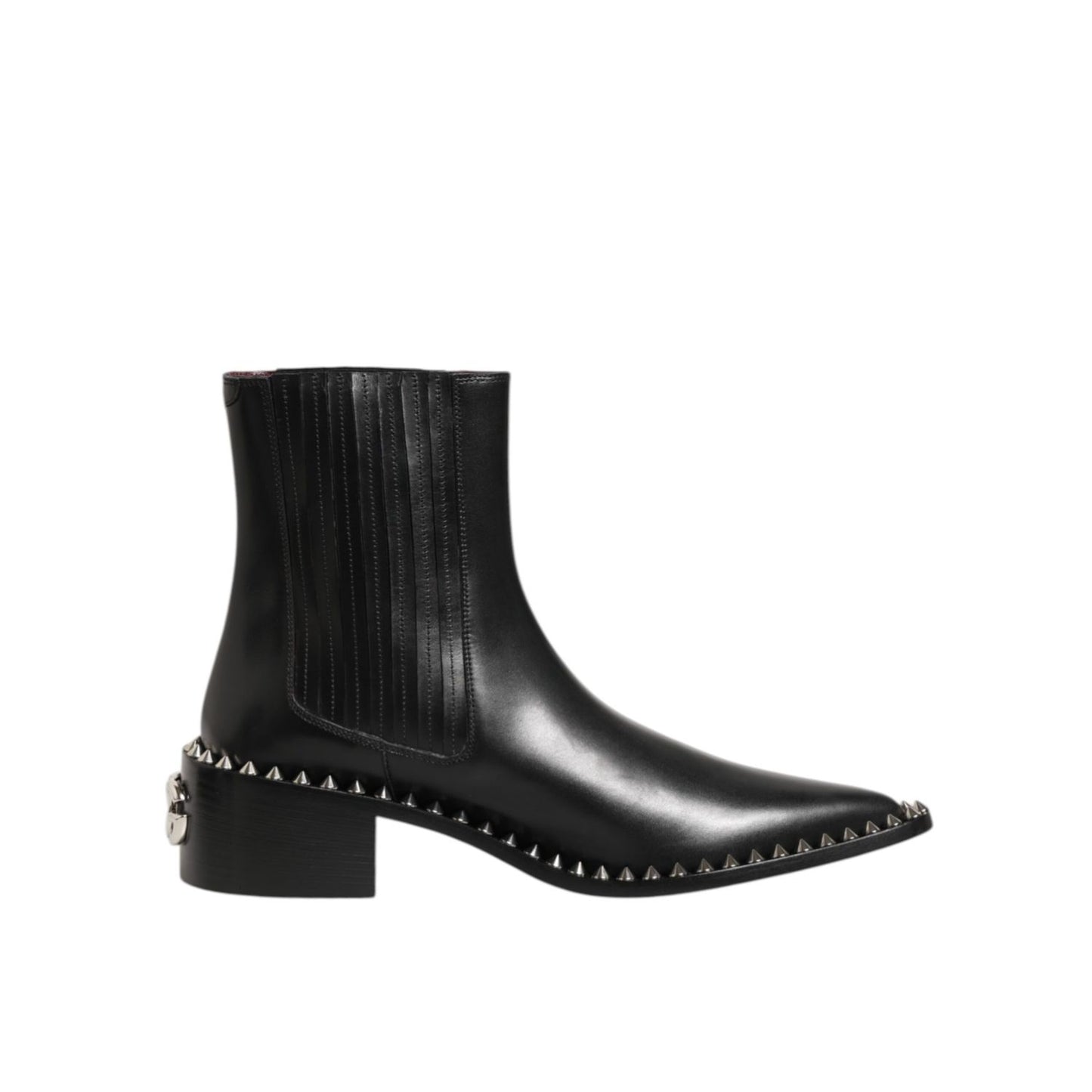 Dolce & Gabbana Black Leather Studded Men Short Boots Shoes